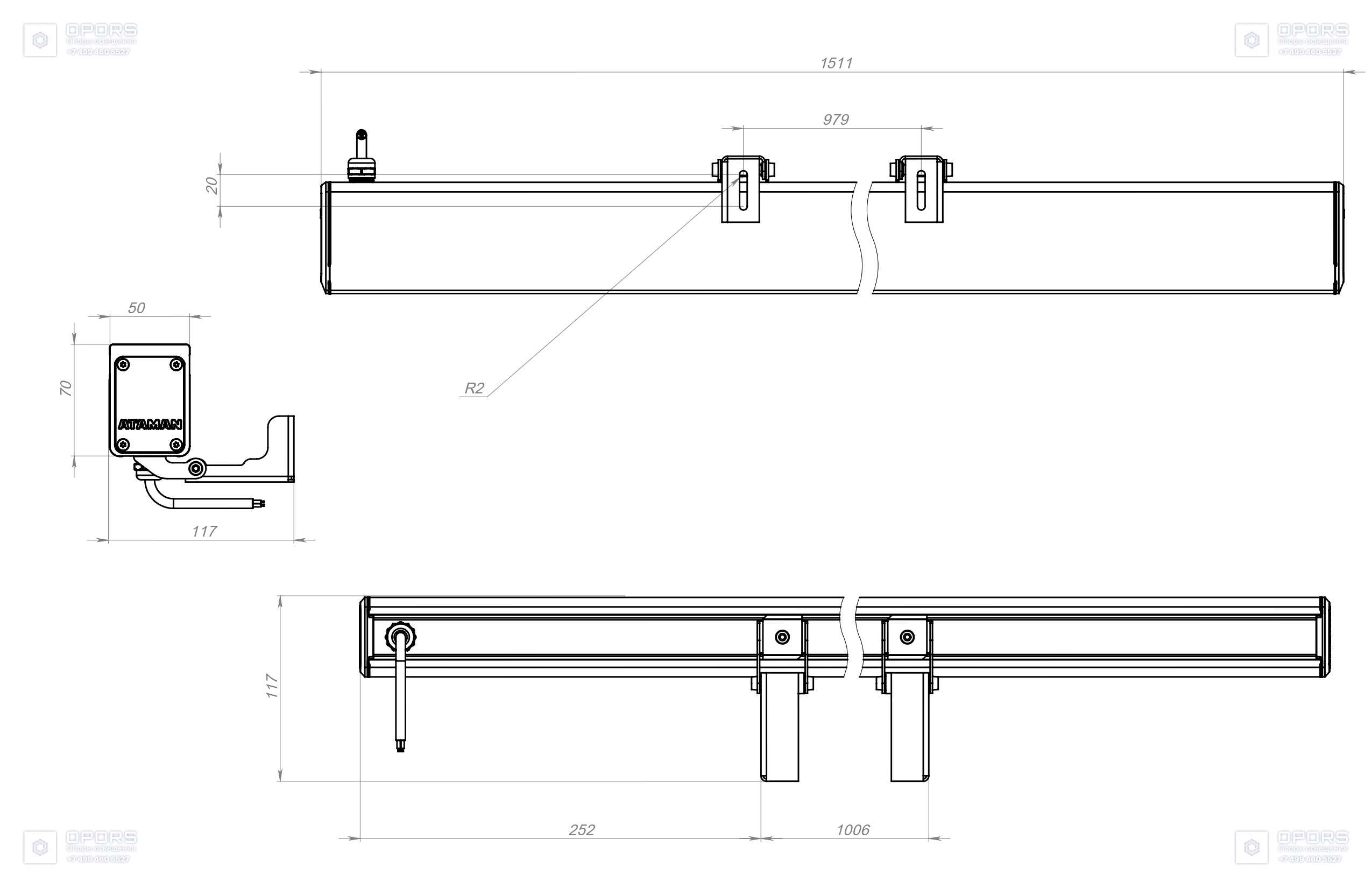 Архитектурный светильник TL-ARCH 65 L1500 740 D10 чертеж 1