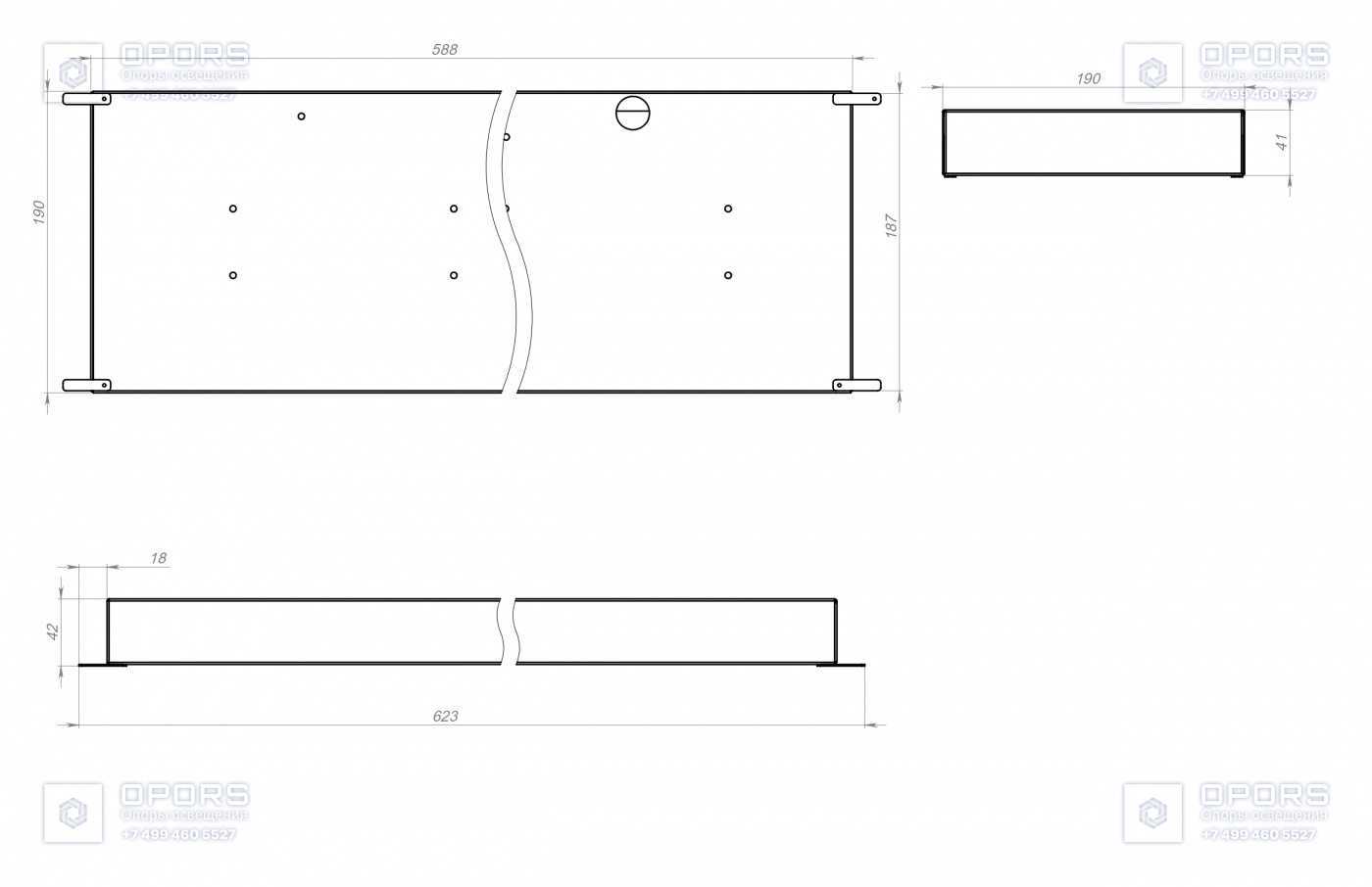 ОФИСНЫЙ СВЕТИЛЬНИК TL-Office 15 GR 588x190 PRS 850 чертеж 1