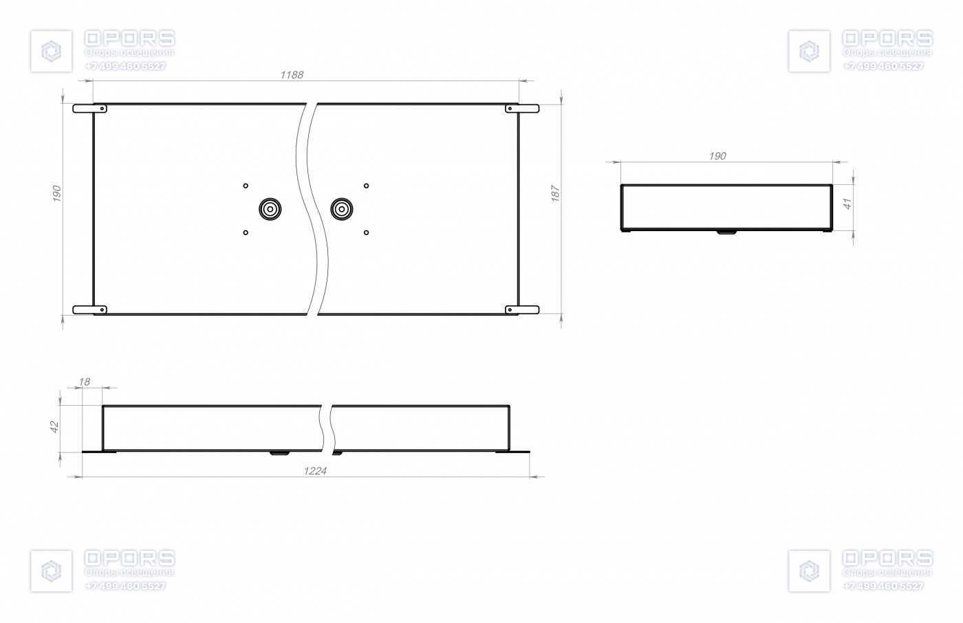 ОФИСНЫЙ СВЕТИЛЬНИК TL-Office 30 GR 1188x190 PRS 850 чертеж 1