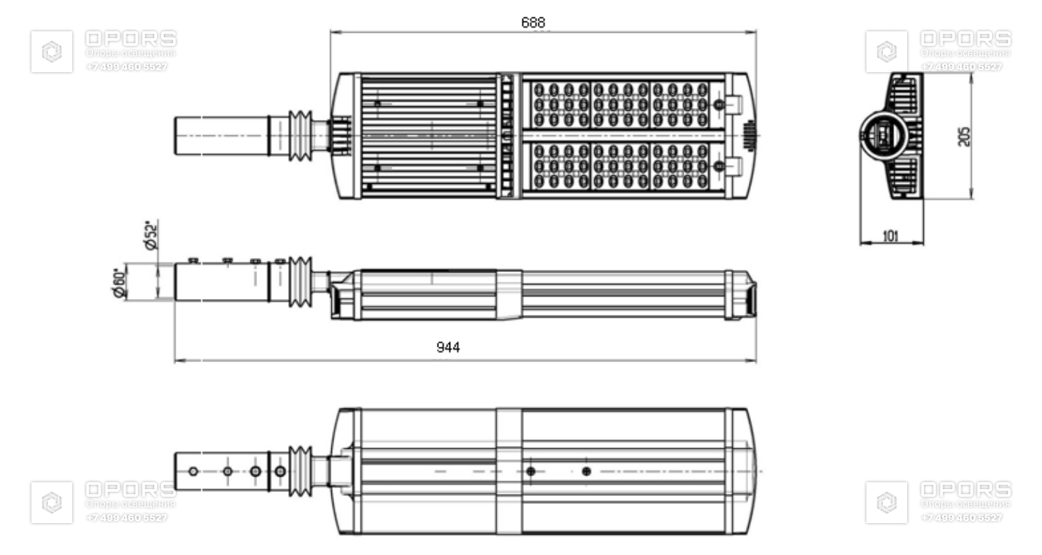 Магистральный светодиодный светильник MAG4-160-236 (740.S.48.ND) чертеж 1