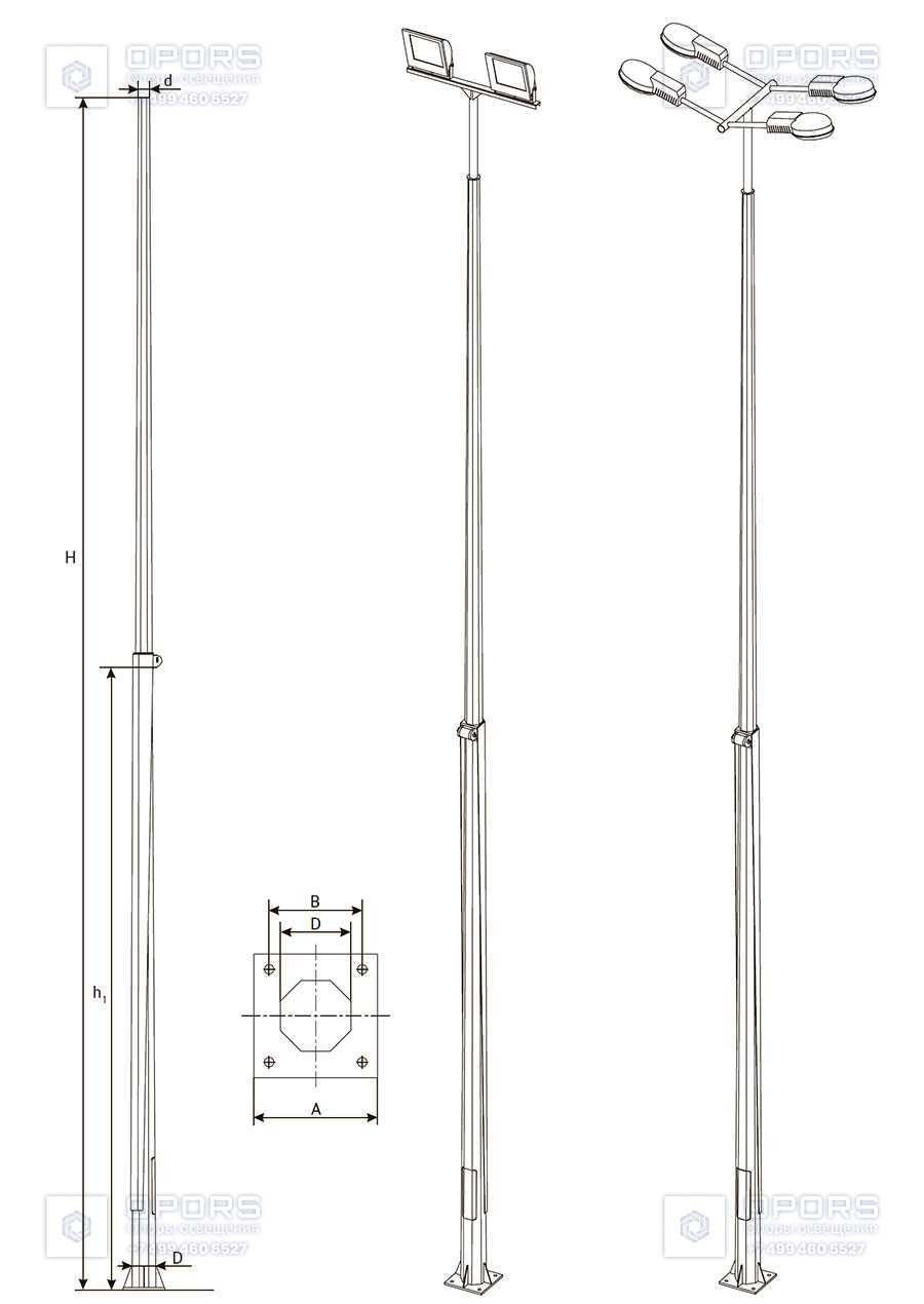 Опора граненая коническая складывающаяся ОГКС-3 чертеж