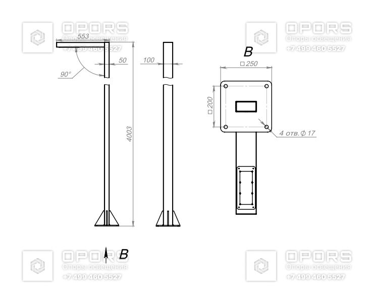 Парковый светильник TL-PARK2 H4 2М 60 5K W68 чертеж 1