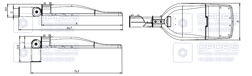 Уличный светодиодный светильник CARAVELLA G2 60W DW1 827 RAL9005 CR чертеж 1