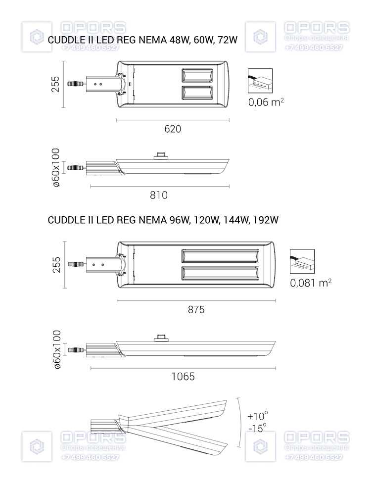 Уличный светильник CUDDLE II LED REG 72 NEMA 2224135/1 чертеж