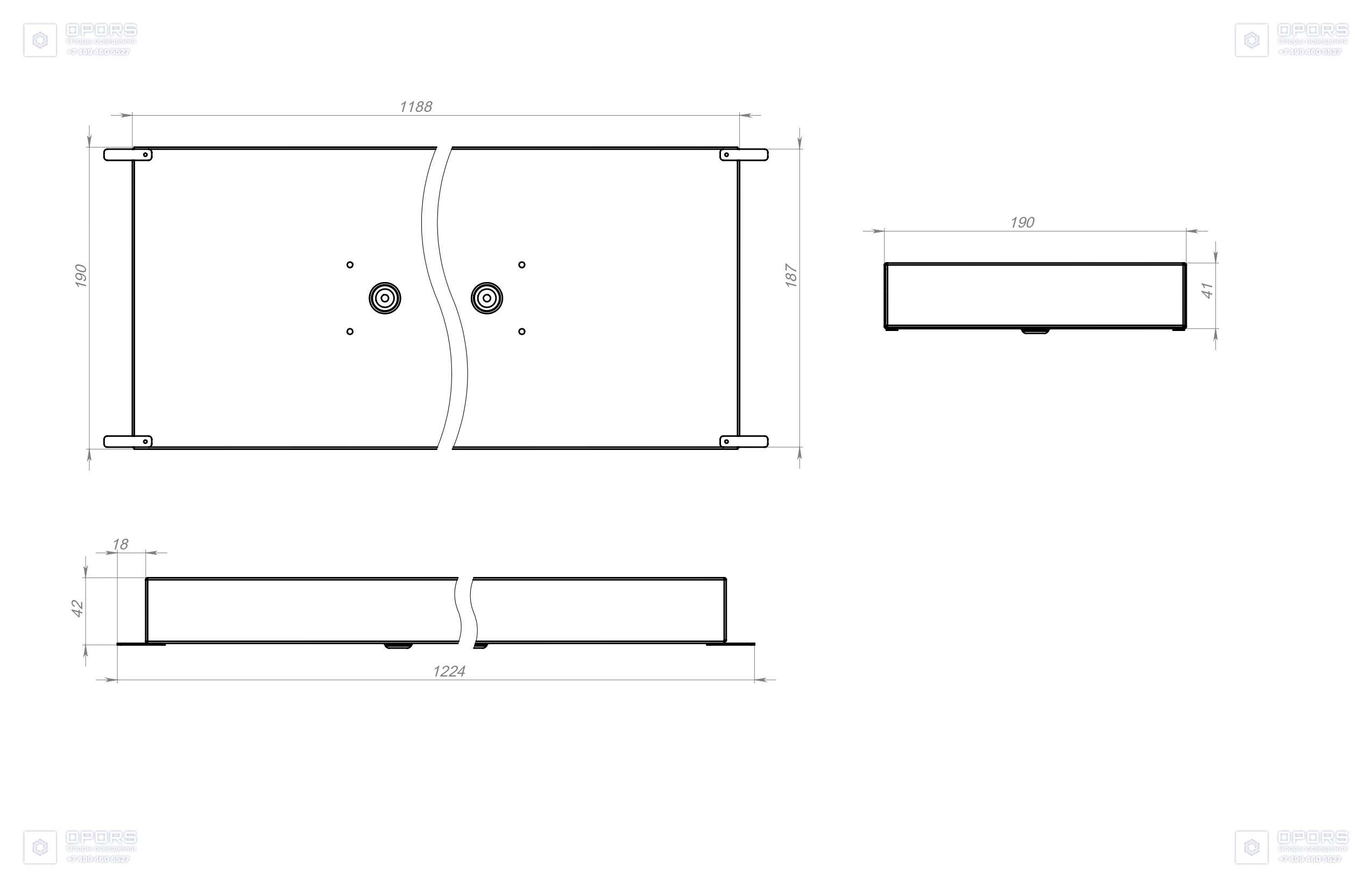 ОФИСНЫЙ СВЕТИЛЬНИК TL-Office 40 GR 1188x190 OPL 850 чертеж 1