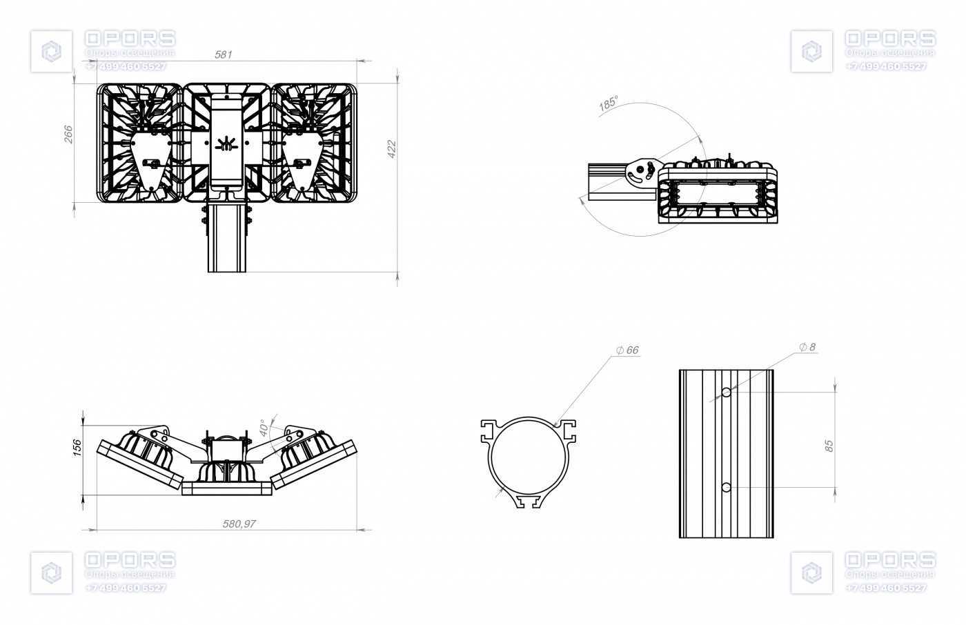 ПЕРИМЕТРАЛЬНЫЙ СВЕТИЛЬНИК TL-AREA  APS 115 5K F3 K30-W-K30 чертеж