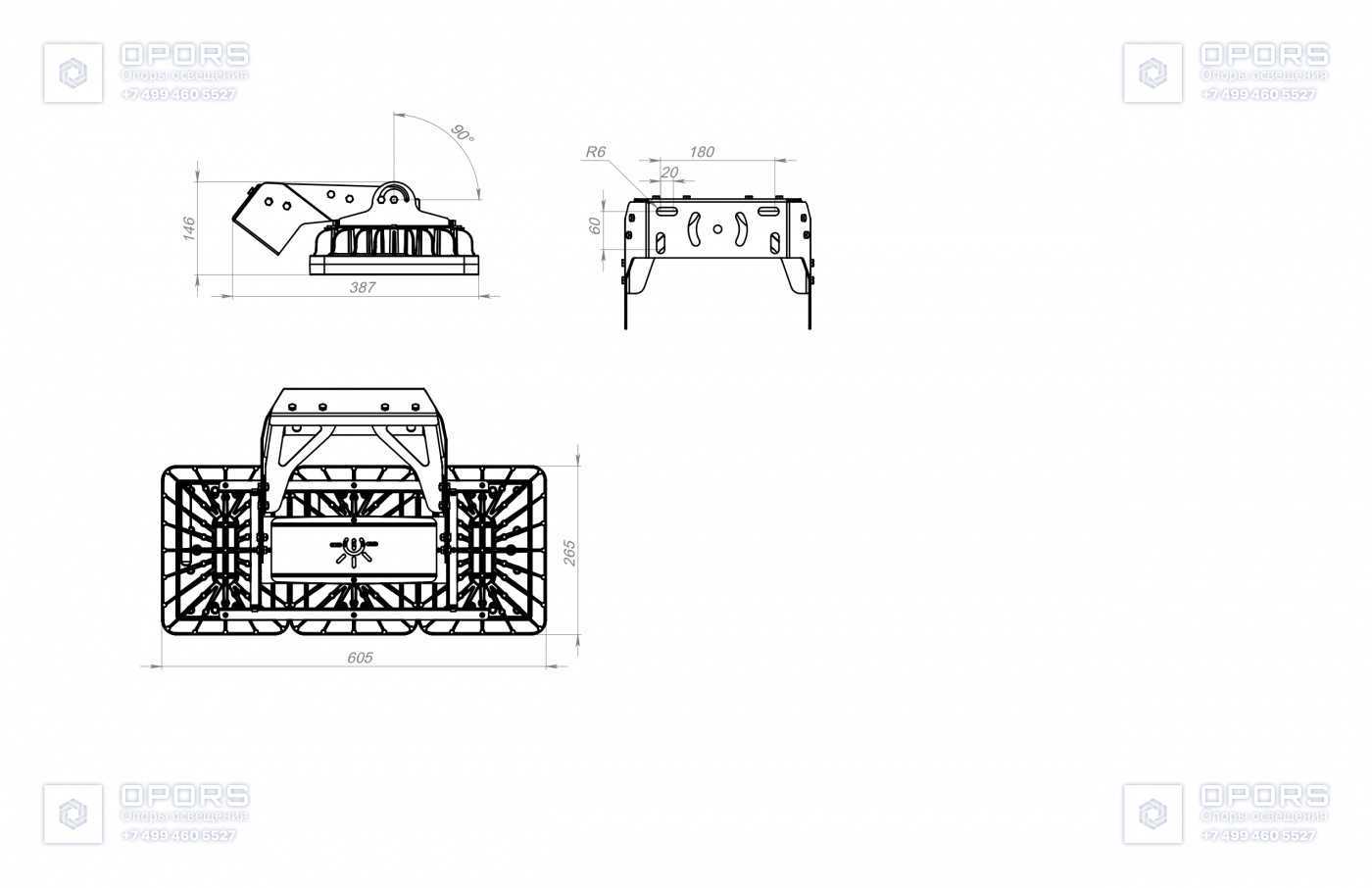 НИЗКОВОЛЬТНЫЙ СВЕТИЛЬНИК TL-PROM APS 24V LV 150 750 D чертеж 1