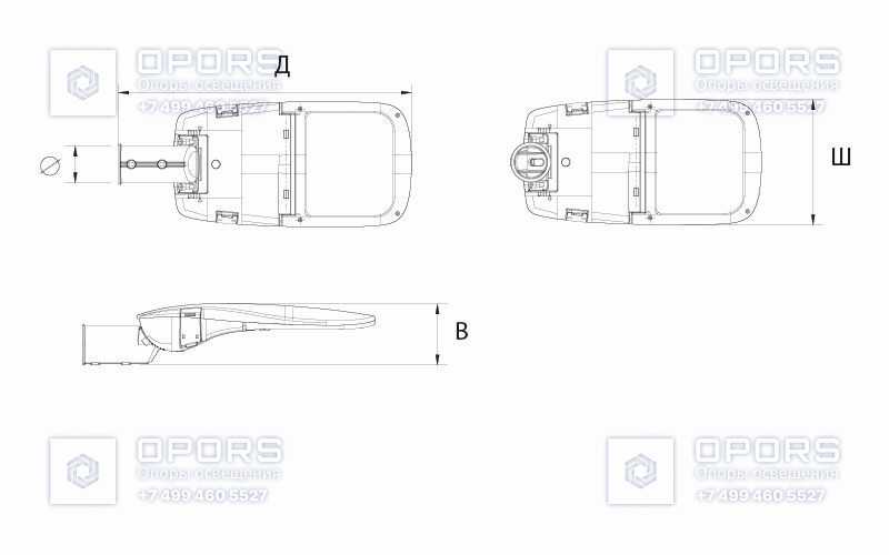 Светодиодный уличный светильник ДКУ 28-180-408 XL чертеж